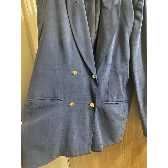Vintage Silkland 100% Silk Navy Blue Blazer Gold Buttons Oversized Fit Size 14 - Picture 6 of 16